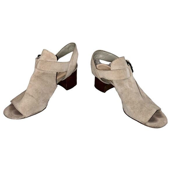 Nine West Women's Size 7.5M Ganci Tan Leather Open Toe Block Heel Ankle Booties - Picture 1 of 9